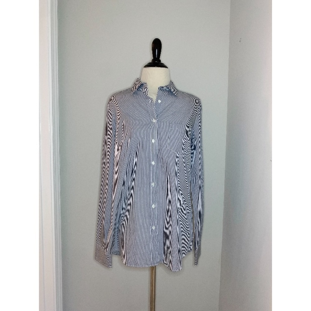 J Crew Navy & White Boy Fit Striped Button Down Sz 8T